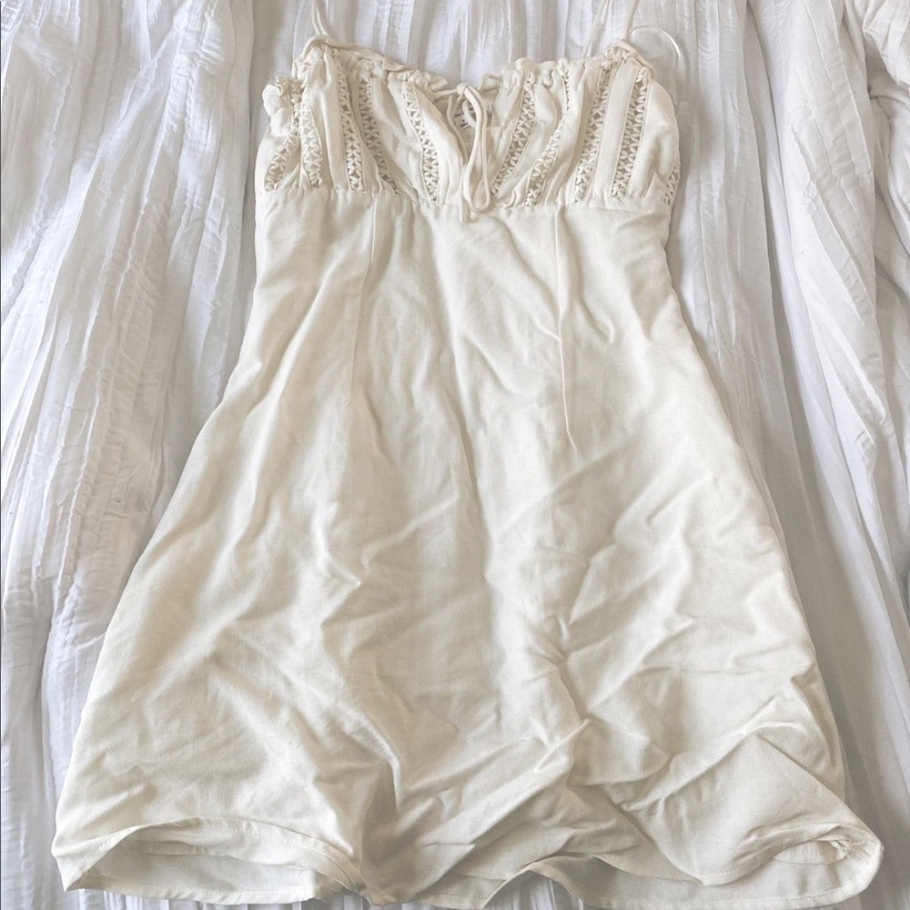 bobbles and lace white dress with straps that tie!